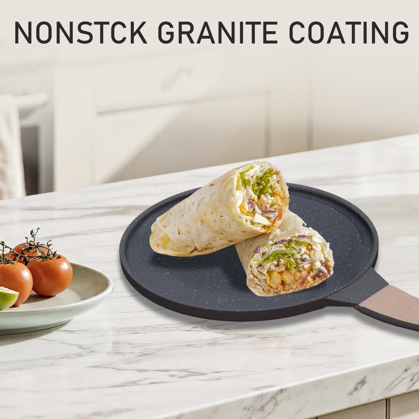 Padella Per Crepes Ø24cm Con Maniglia Rimovibile,Crepiera Induzione, Crepiera Con Distributore Di Impasti, Rivestimento in Ceramica Antiaderente,manico in Legno, Senza PFOA, Per Tutti I Fornelli