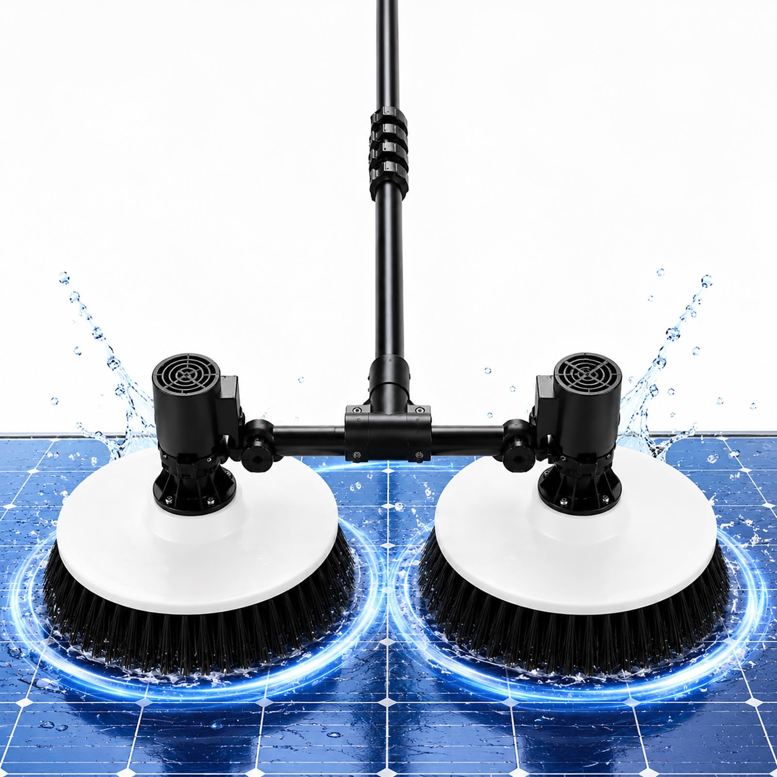 vnmudzeo Electric Rotating Solar Panel Cleaning Brush – Dual Head Water Fed PV Panel Cleaner with 11.5ft/18ft/24.6ft Pole Options for Roof Cleaning 3.5m(11.5ft)