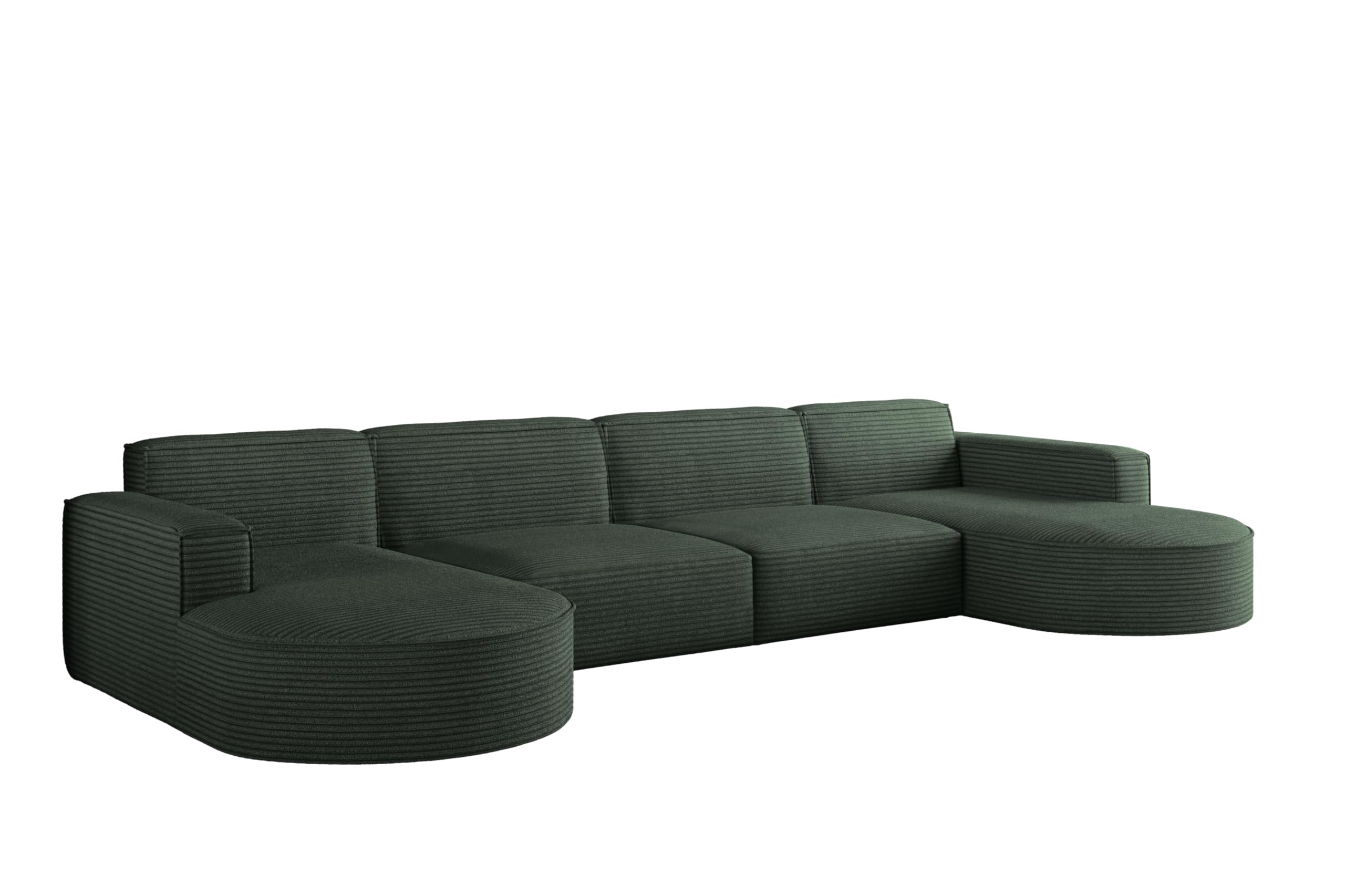Kaiser Möbel - Ecksofa mit Wohnlandschaft, Eckcouch U Form, Bigsofa, Polstersofa, Bequemes Couch mit Ottomanen für Wohnzimmer, Relaxsofa, Stilvolles Cord Sofa, Lounge-Set U-Form, Modena XL, Grün