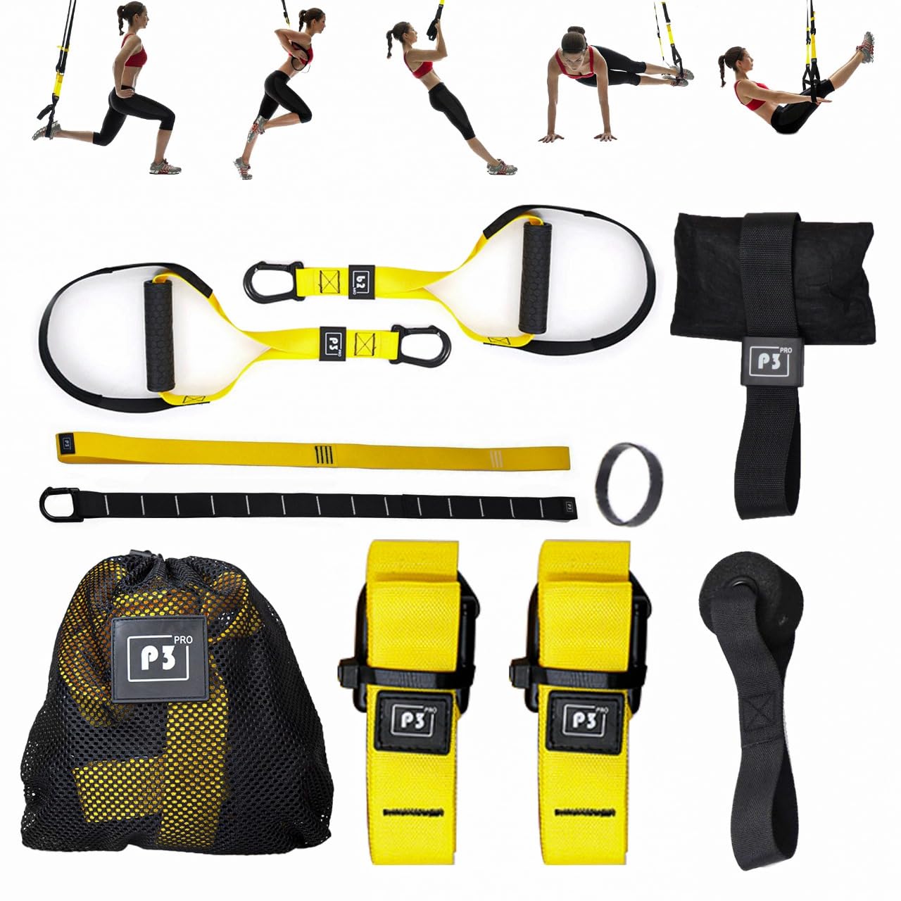 Freshdcart Suspension Trainer | Yellow & Black Unisex Gym Kit with Adjustable Bands, Door Anchor, Wall Mount, and Portable Setup for Home and Travel Workouts