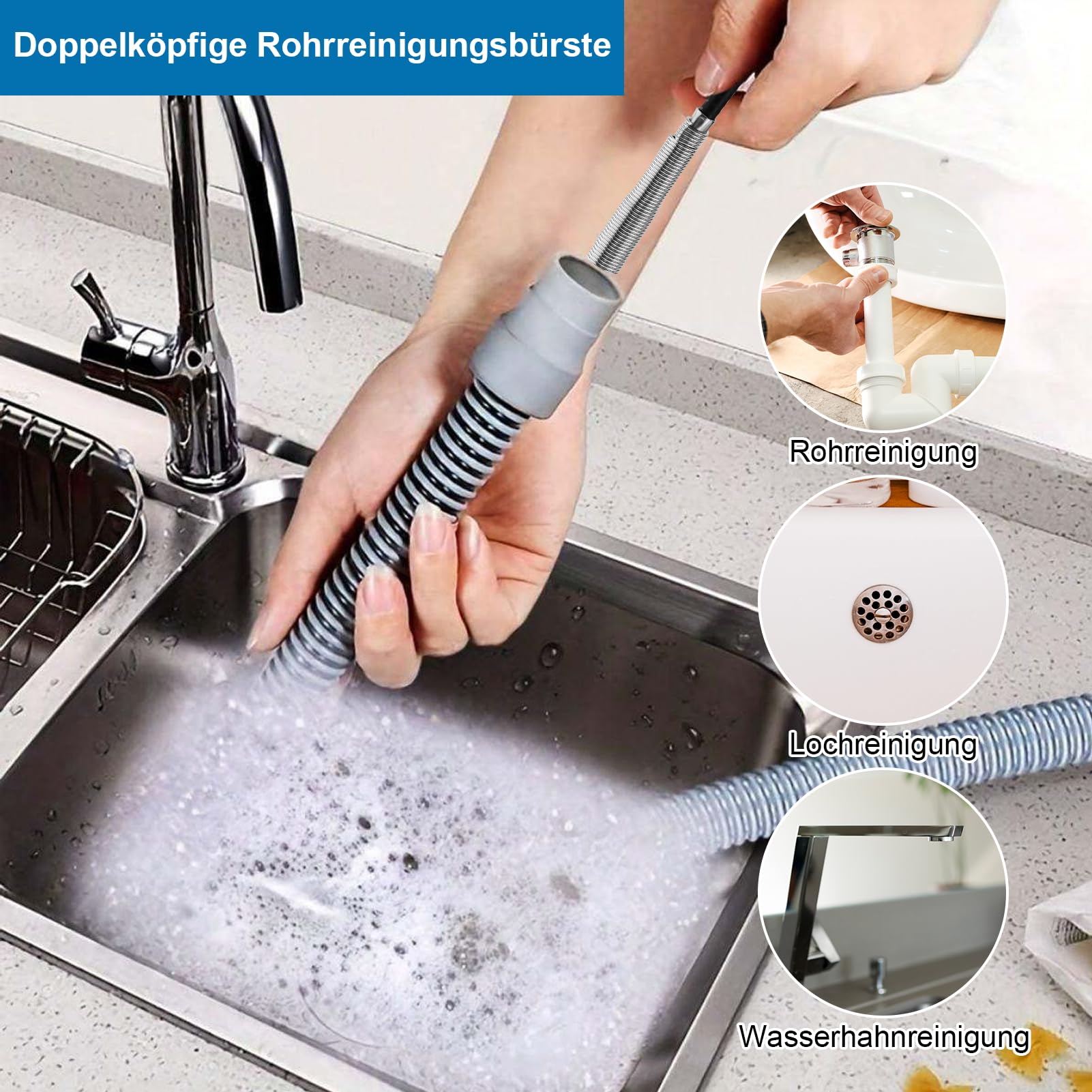 Desatascador Tuberias Profesional 5 Piezas Cepillo Limpieza Desagüe Recogedor Garras Limpiador Espiral Cocina Baño