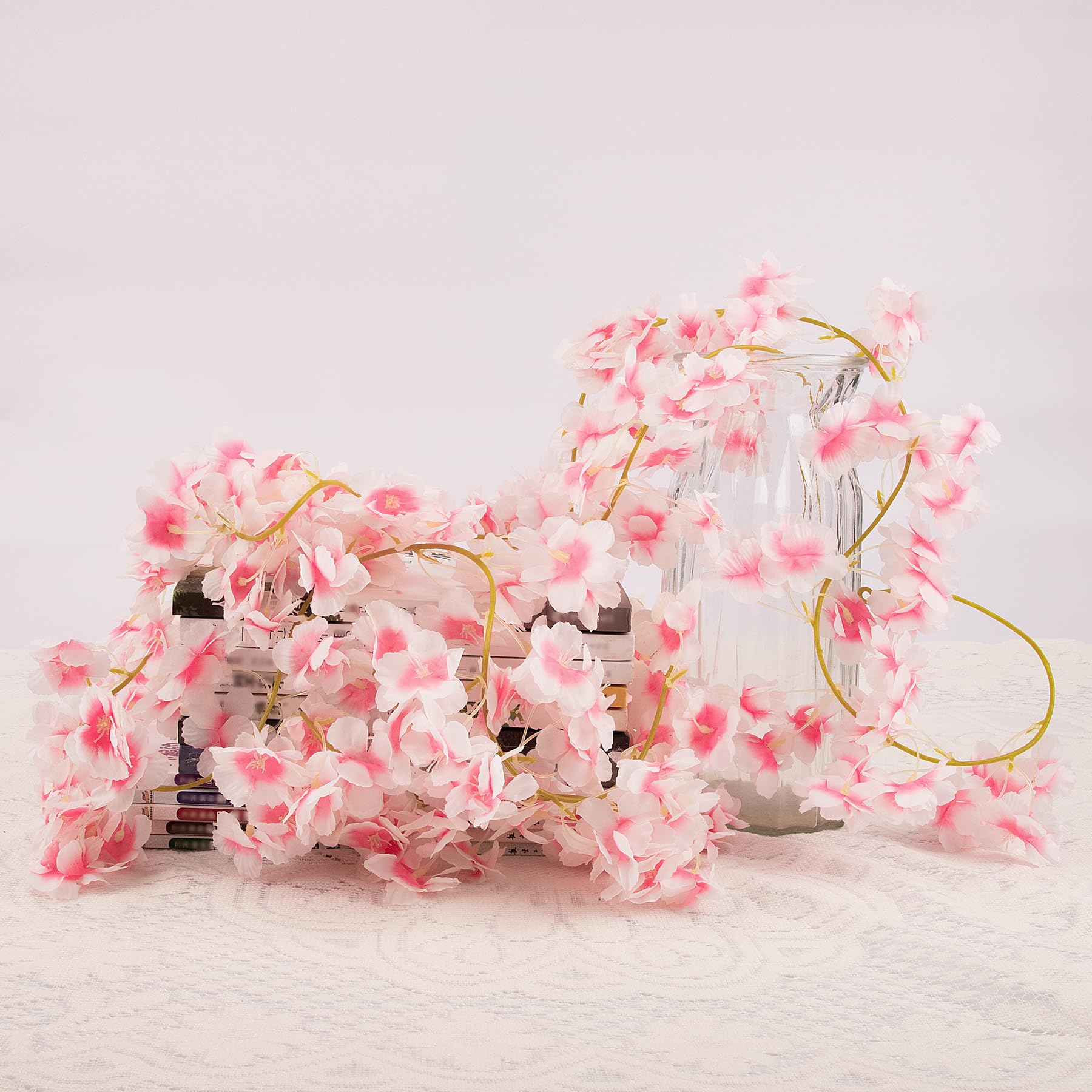 DesertBoy 2Pcs Cherry Blossom Artificial Silk Hanging Vine Garland, 180cm Faux Flower String for Wedding Garden Party Decoration - Image 3
