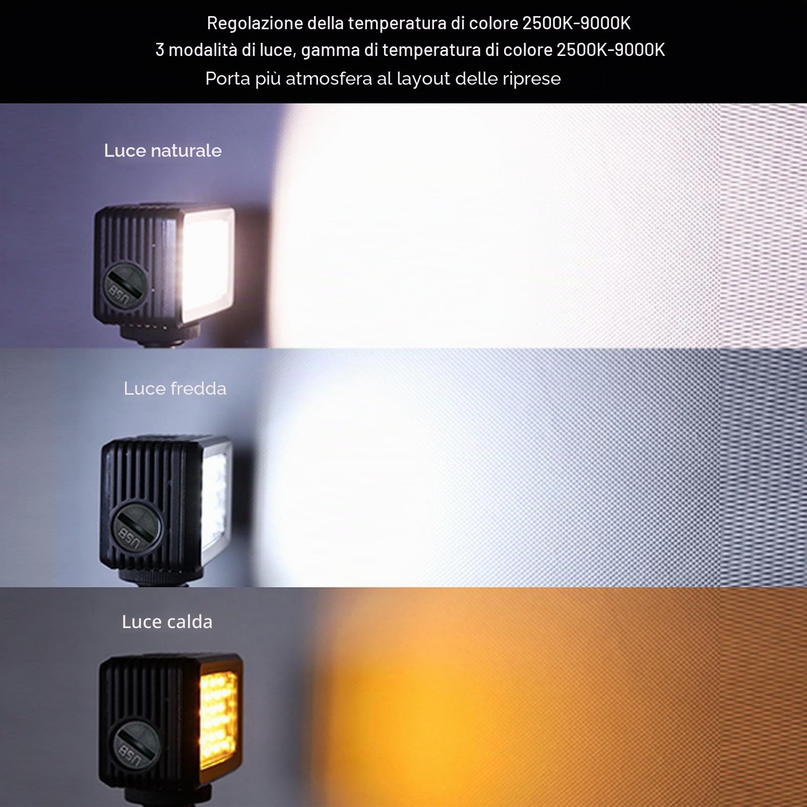 Lampada Subacquea Impermeabile, Luce LED Video Dimmerabile CRI 95+ 2500-9000K per Action Cam, Accessori Fotografici Subacquei 40M, con Adattatore 1/4 Pollice