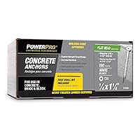 Vista 1 de Power Pro Anclajes de tornillo de hormigón de cabeza plana blancos (1/4" x 1-1/4") - 100 piezas