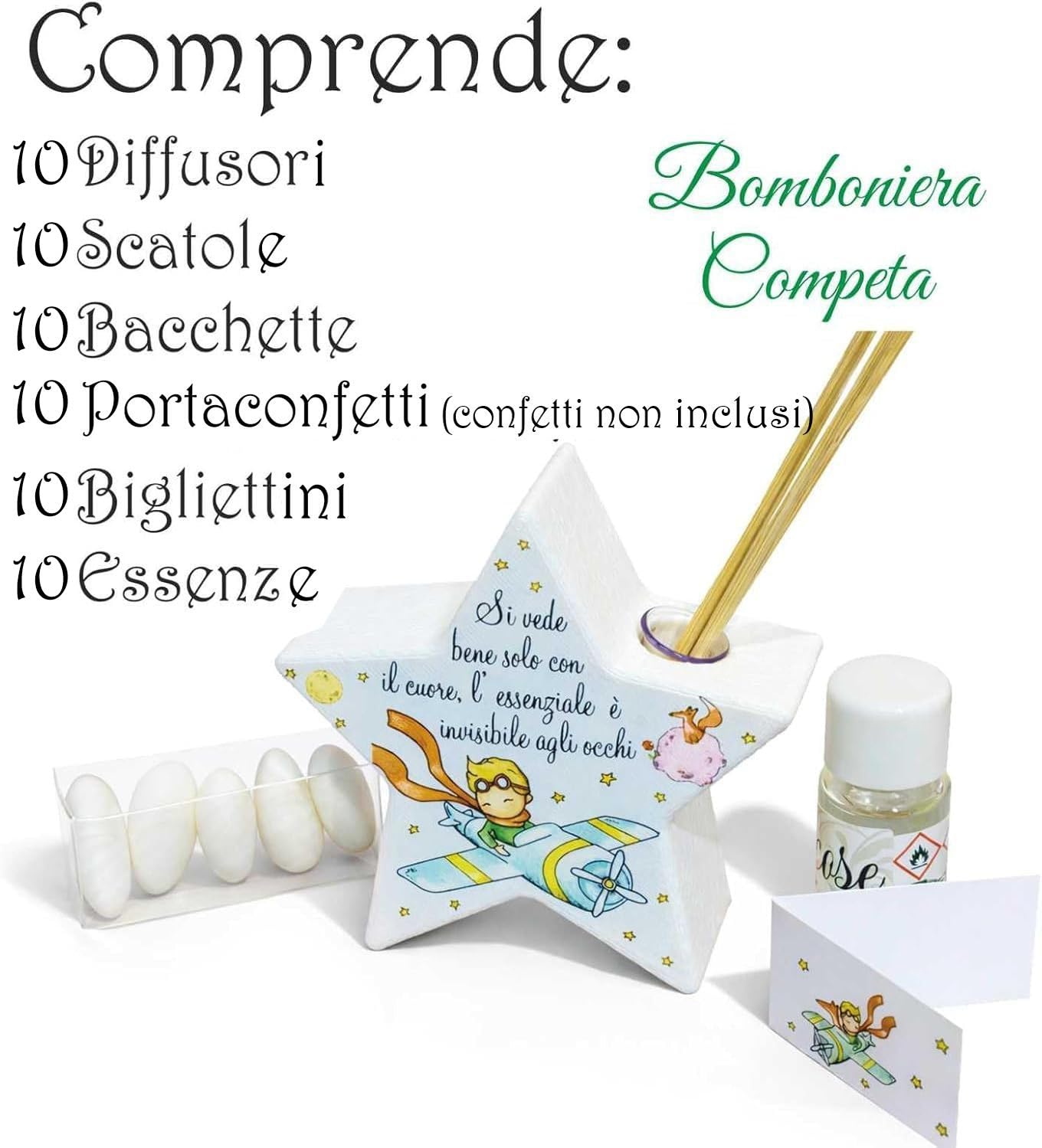 Set 10 Bomboniere Piccolo Principe con Elegante Scatola da Regalo per Cerimonie, Party e Gadget