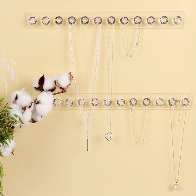 Kaket Necklace Hanger, 2PC Necklace Holder Wall Mount, Necklace Organiser Hanging, Necklace Stand Wall Mounted