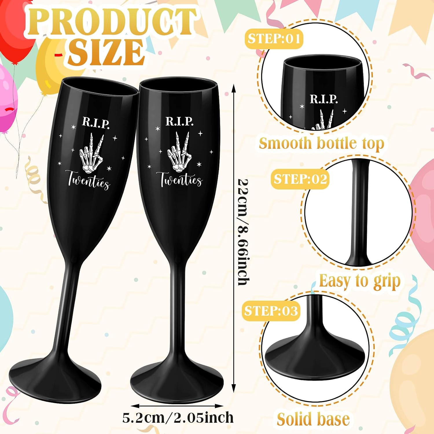 LemonRoad 12 Pcs Gothic R.I.P to My 20s Champagne Flutes Death to 20s 30th Birthday Party Supplies Rip Twenties Plastic Champagne Flutes for My Youth Funeral Funny 30th Birthday Party Decoration