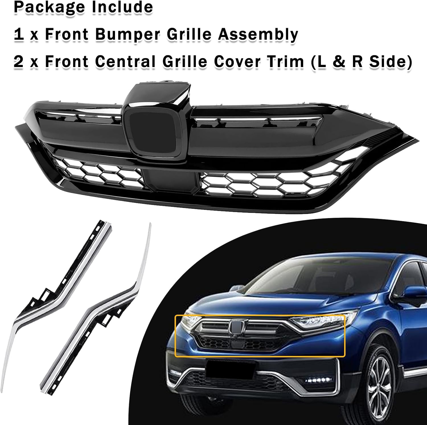 Front Bumper Grille & Headlight Molding Trim Fit For Honda CR-V CRV 2020 2021 2022 Front Grill Trim Decor Strip Trim Kit Replacement 71121TLAA60, 71185TLAA60, 71180TLAA60