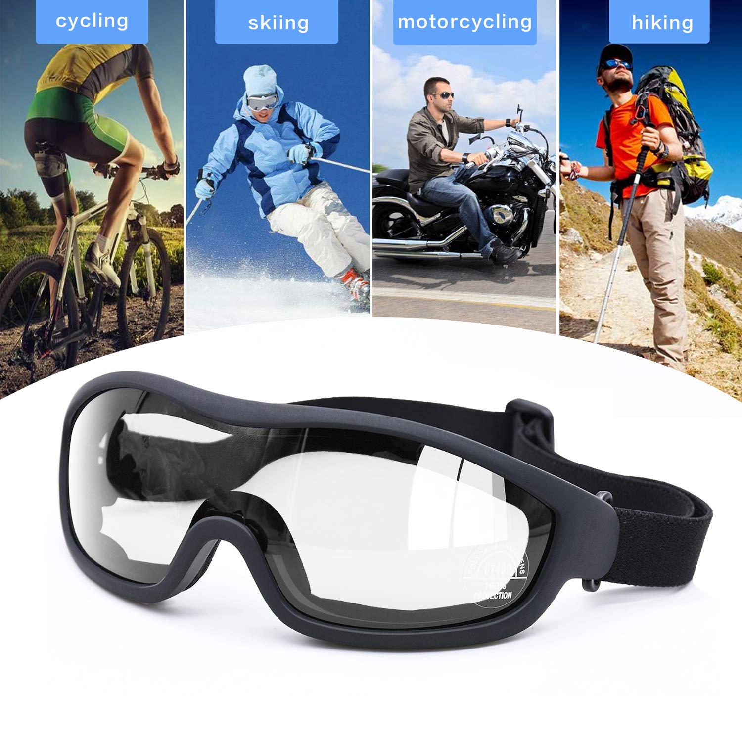Ochronne przed promieniowaniem UV okulary outdoorowe, gogle motocyklowe, pyłoszczelne, ochronne, wojskowe, taktyczne, zapobiegające powstawaniu cząstek stałych i mgły (przezroczyste)