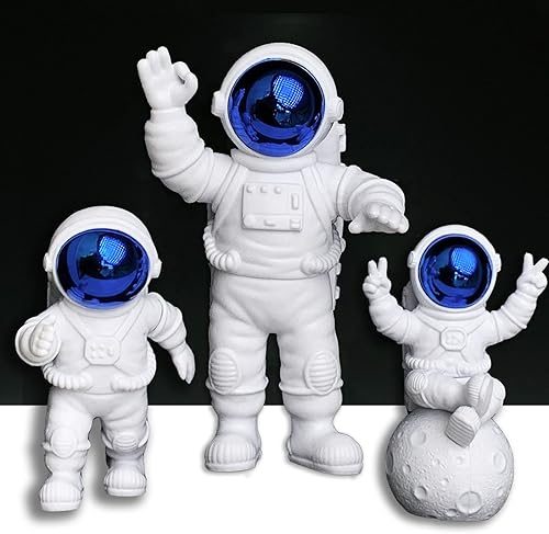 Miniatura 8 de Figura de astronauta, juego de 3 espejos, decoración de estatua de astronauta, figura de resina para decoración de pastel, adorno de escritorio,