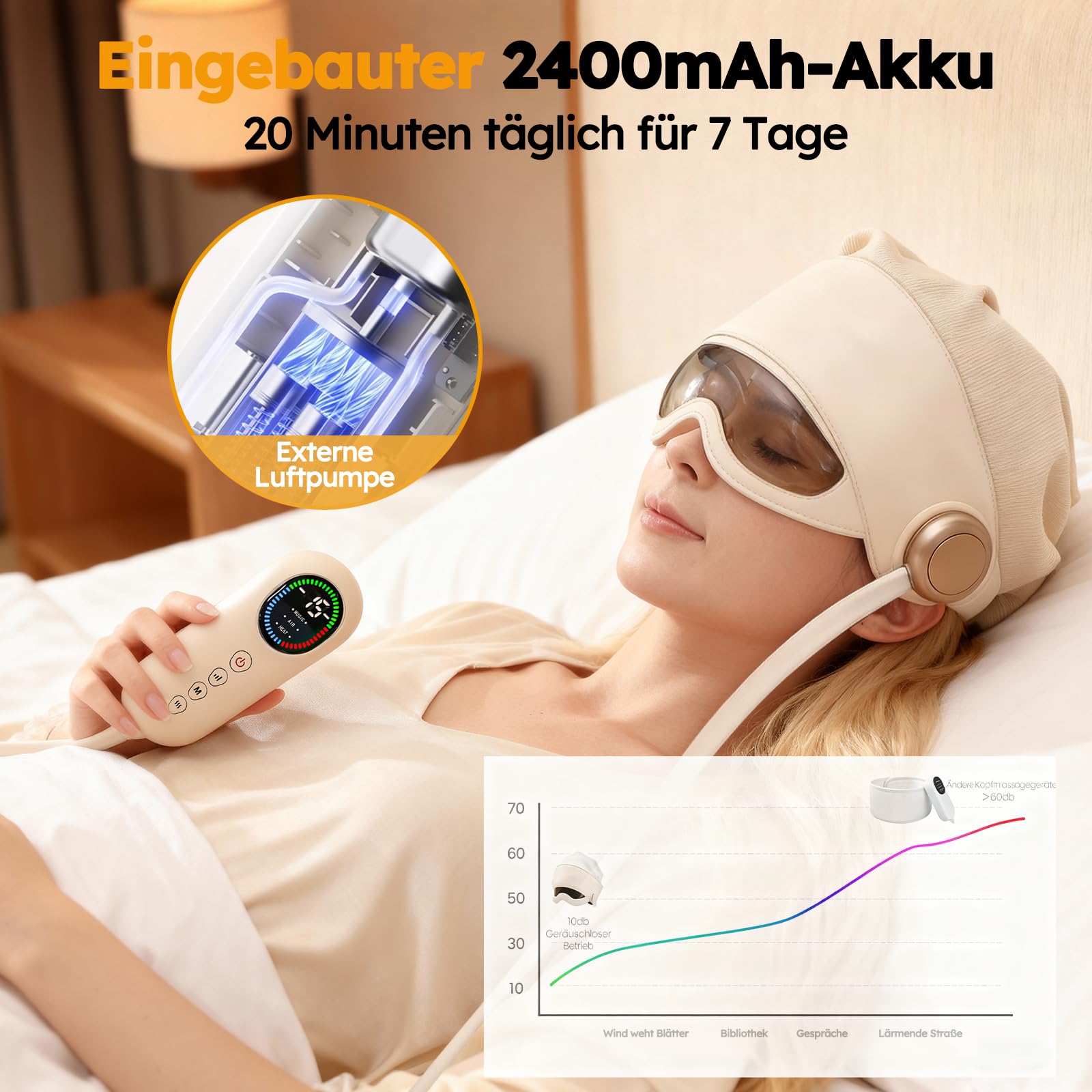Masajeador de cabeza eléctrico 2 en 1 con cojín de aire de 5 zonas y calor ocular, con 4 modos de masaje y compresa térmica de ojos de 3 niveles para aliviar el estrés, el mejor regalo
