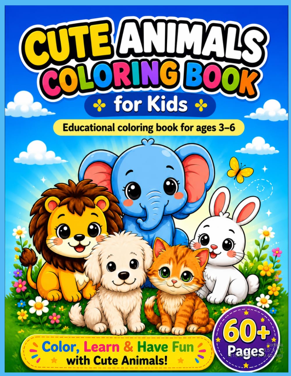 Cute Animals Coloring Book for Kids: Educational Coloring Book for Ages 3-6 | 60+ Fun Coloring Pages, Animals, Activities, Mazes, Fun Facts & Certificate of Achievement