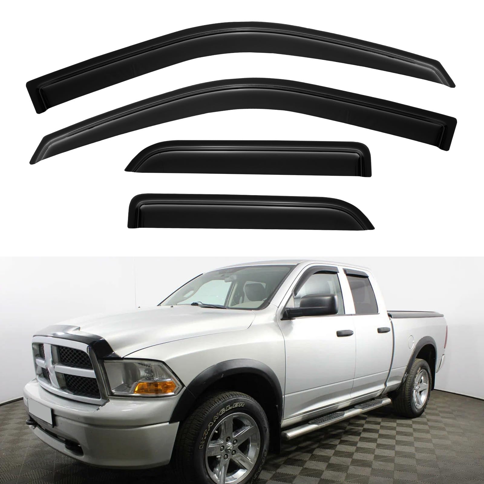Window Rain Guards Shield for 2009-2018 Dodge Ram 1500, Window Vent Visors Shades Wind Deflectors for 09-18 Ram 1500 - Quad Cab