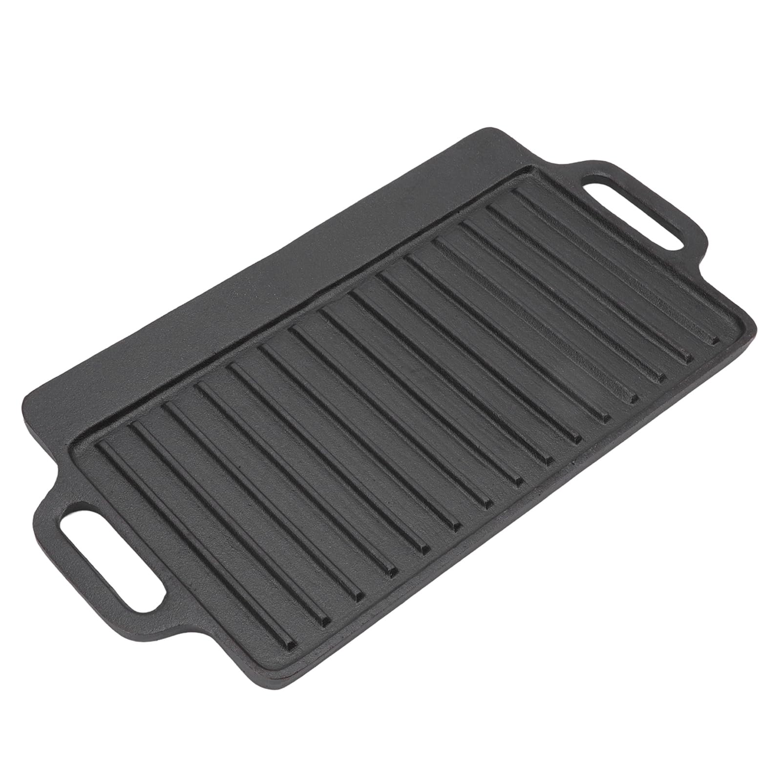 TOPINCN Żeliwna Płyta Grillowa Teppanyaki Prostokątna Dwustronna Patelnia z Wbudowanymi Uchwytami do Gotowania Wewnątrz i na zewnątrz. (51x23CM)