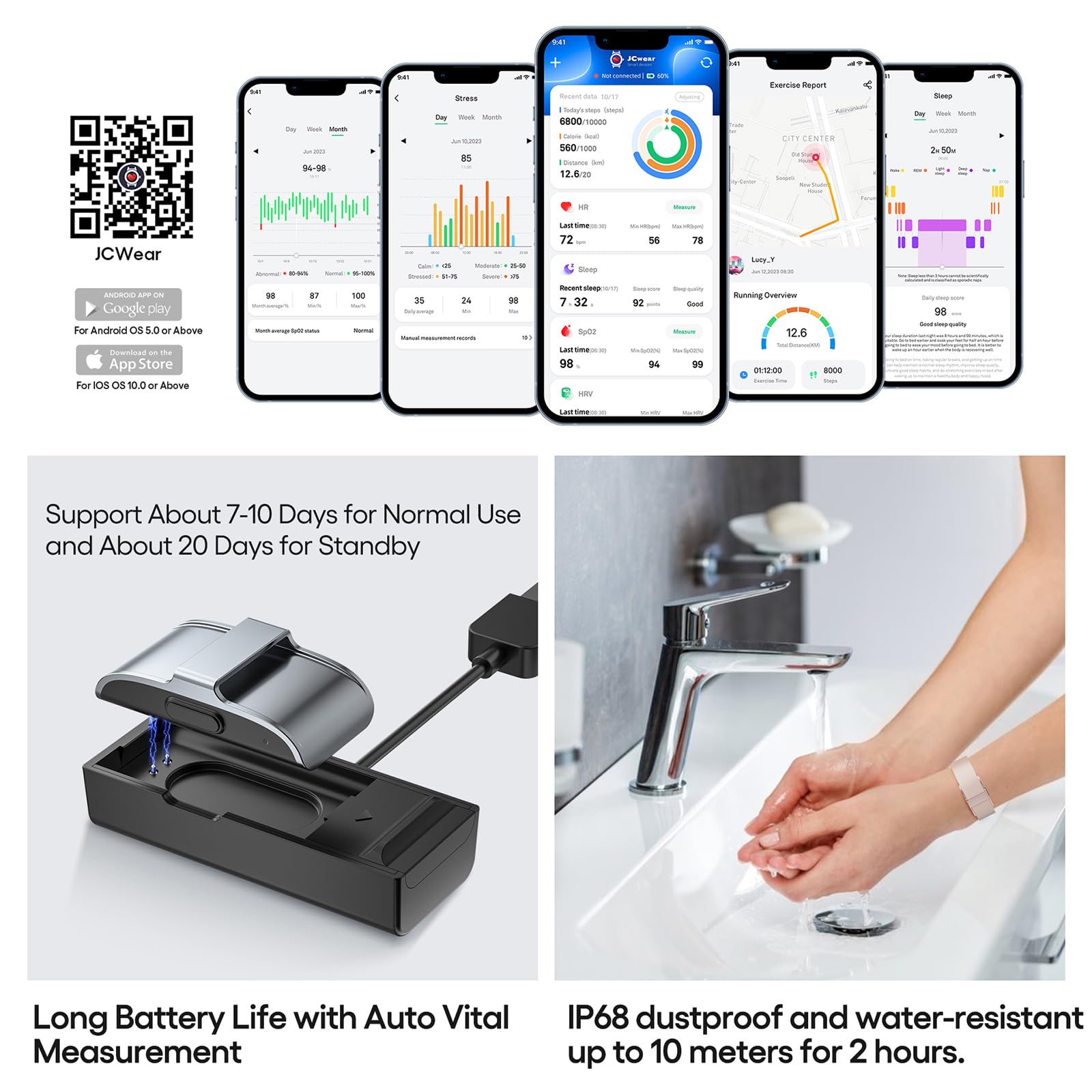 findtime Fitness Tracker Podómetro pulsera sin pantalla, monitor de frecuencia cardíaca, presión arterial, monitor de sueño, 50+ modos deportivos, contador de calorías, IP68, resistente al agua, reloj