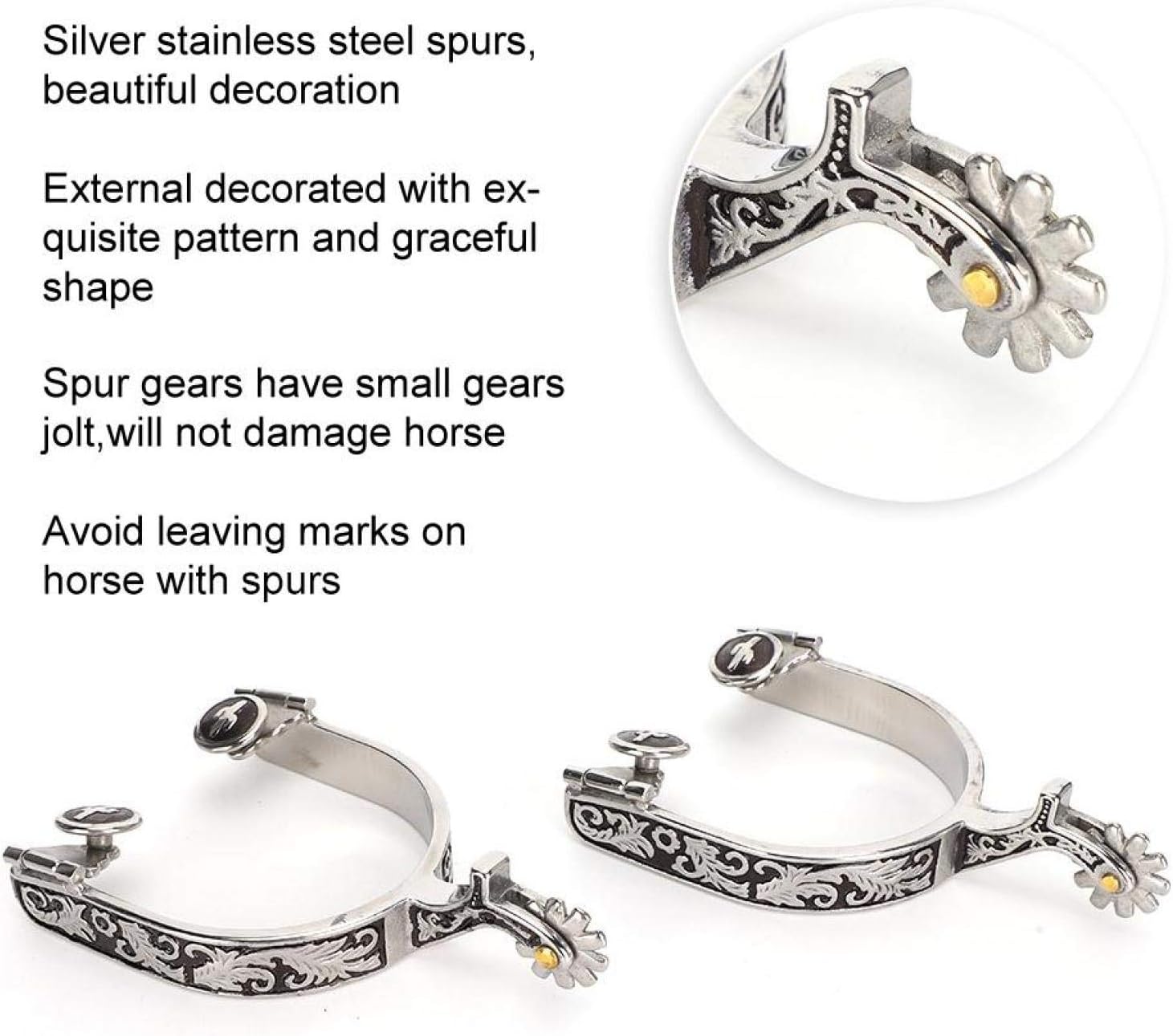 West Cowboy Spurs Spurs for Cowboy Boots Spurs Cowboy Spurs for Men for Cowboy Boots Stainless Steel Boot Spurs Horse Boot Spurs 3.35x3.15inch Bumper Spurs with Gear for Equestrian Spurs