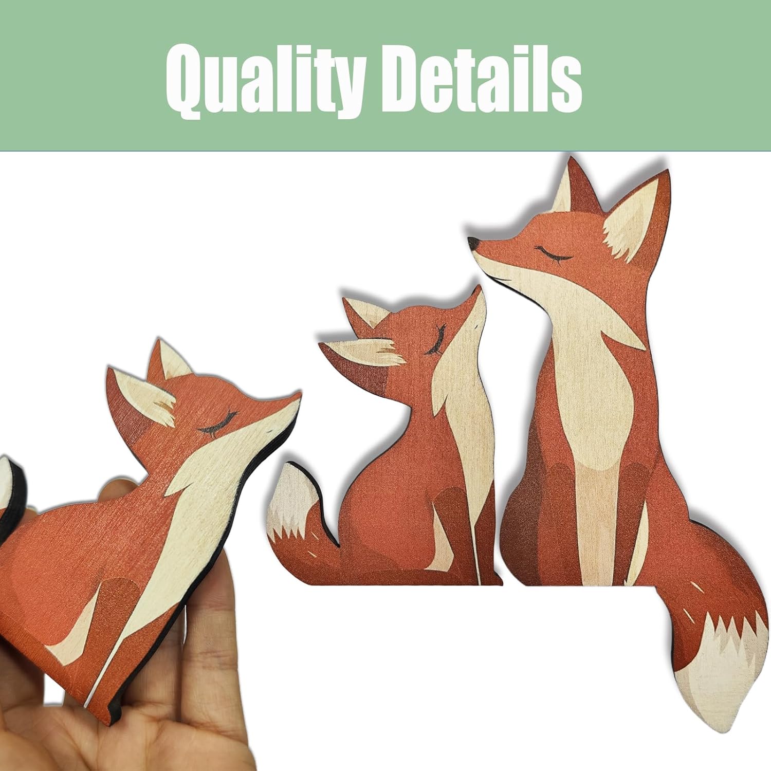 Baby Fox Door Topper Adorable Fox Shape Statue Door Corner Sculpture for Handcrafted Wood Decor Sign, Creative Wooden Art Figurine Ornament for Garden Living Room Bedroom Office (Fire Fox Set 2)