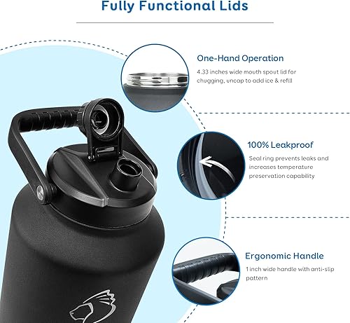 Miniatura 6 de BUZIO Botella de agua de acero inoxidable aislada al vacío de 64 onzas con jarra BUZIO de 15 galones frasco de agua de doble pared sin BPA con bolsa