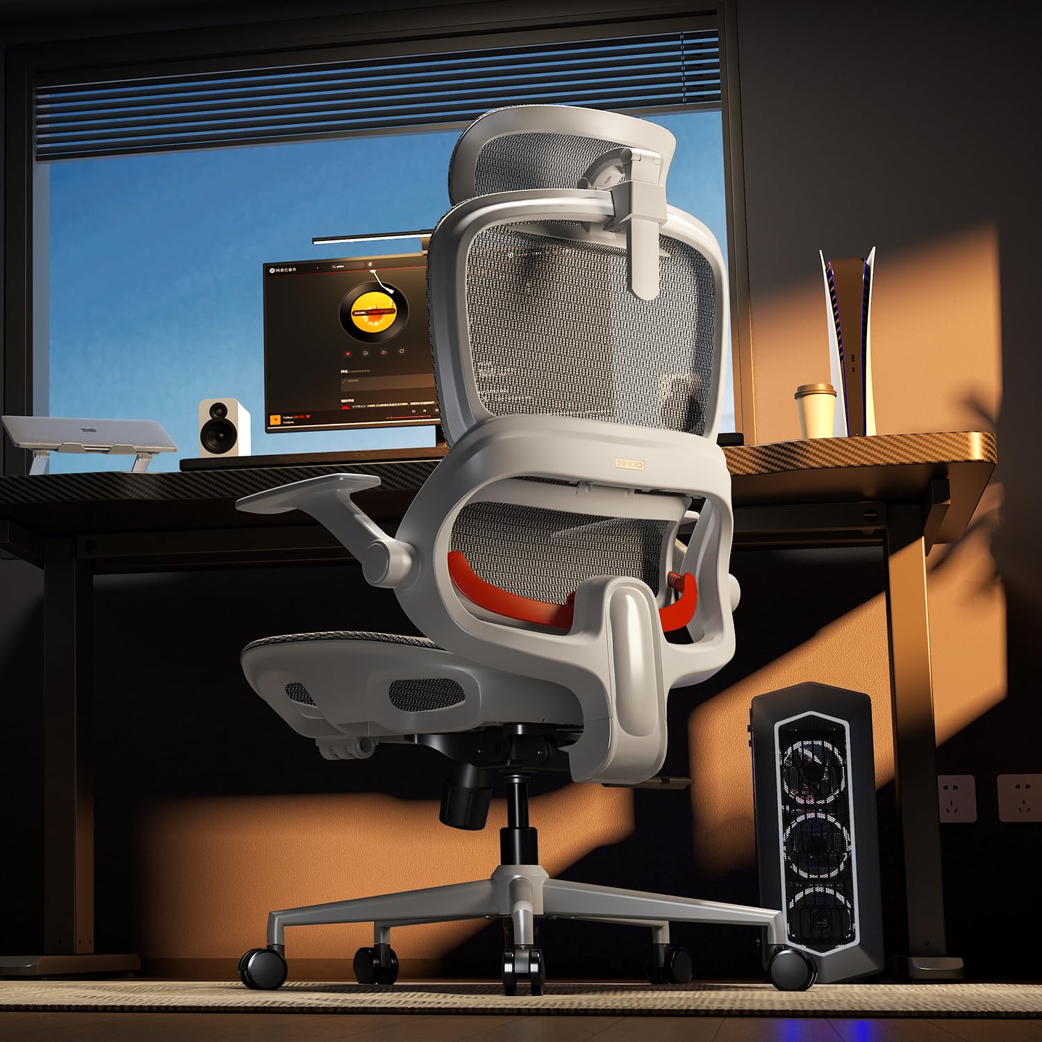 SIHOO B100 Chaise de Bureau Ergonomique Maille Respirante Support Lombaire Inclinaison 90-135° Gris Blanc