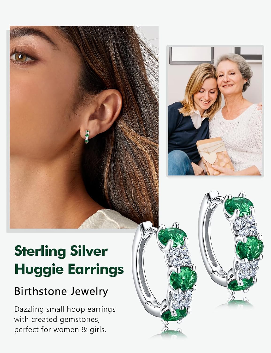 Small Hoop Earrings for Women Hypoallergenic 925 Sterling Silver 13.5mm Thick Huggie Earrings Hoops Created Gemstone Diamond Birthstone Wedding Earrings - Image 3