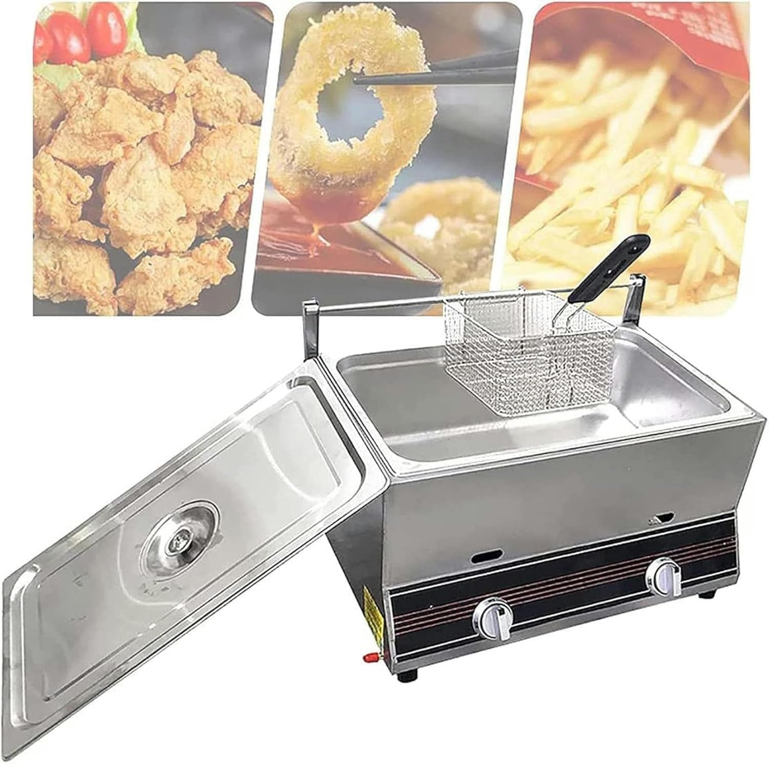 XENITE Multifunction Home/Commercial Gas Fryer, Kitchen Frying Machine, Countertop Stainless Steel Gas Deep Fryer, Chip Fryers Adjustable Firepower,A