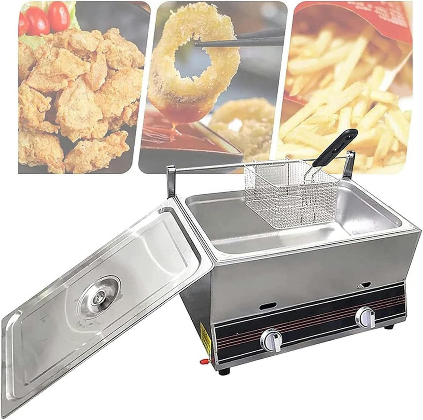 AYCDL Multifunction Home/Commercial Gas Fryer, Kitchen Frying Machine, Countertop Stainless Steel Gas Deep Fryer, Chip Fryers Adjustable Firepower,A,B,A