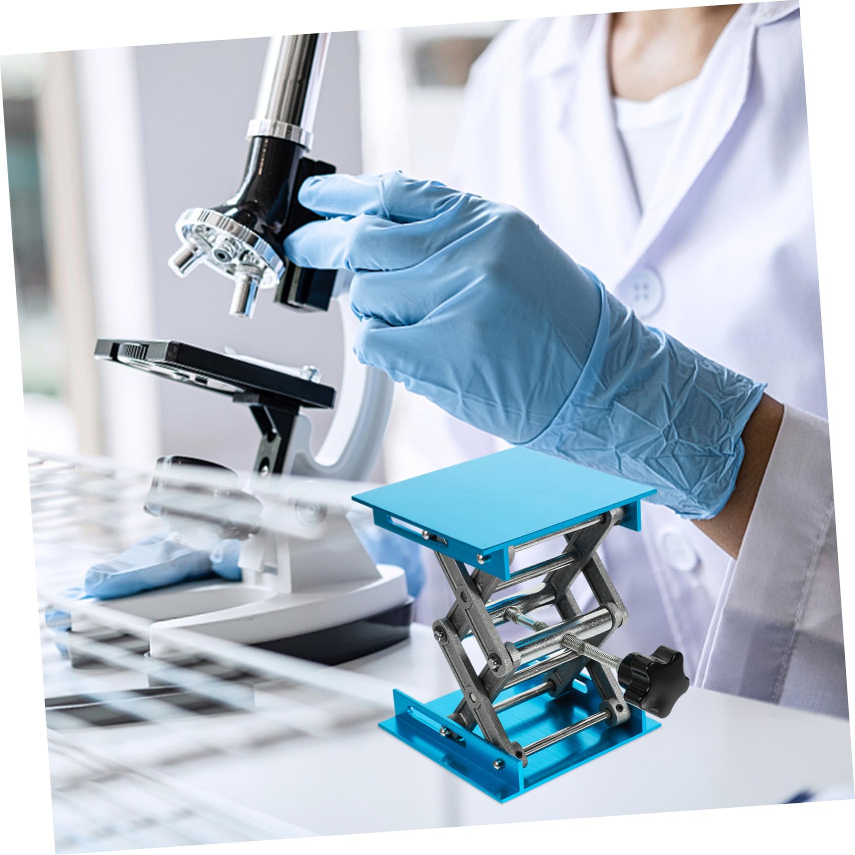 Sollevatore da Laboratorio Regolazione Altezza in Lega di Alluminio e Funzione Anti-olio Piattaforma Elevatrice Manuale per Esperimenti Biologici e Laboratori