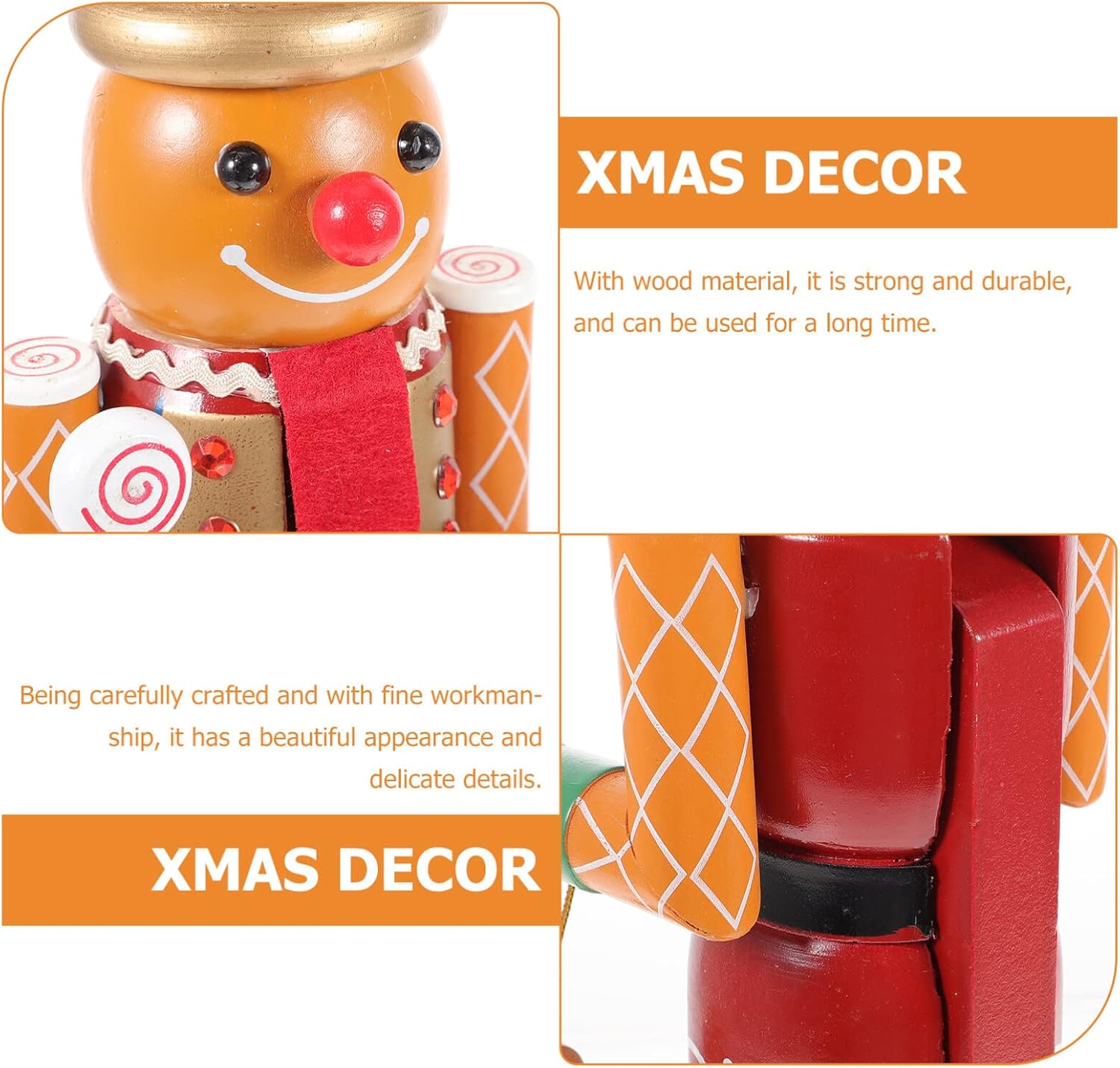 BESPORTBLE Christmas Nutcrackers Figures, 13.65inch Gingerbread Man Nutcracker Wooden Nutcracker Soldier Traditional Nutcracker Decorations for Xmas Holiday Decor