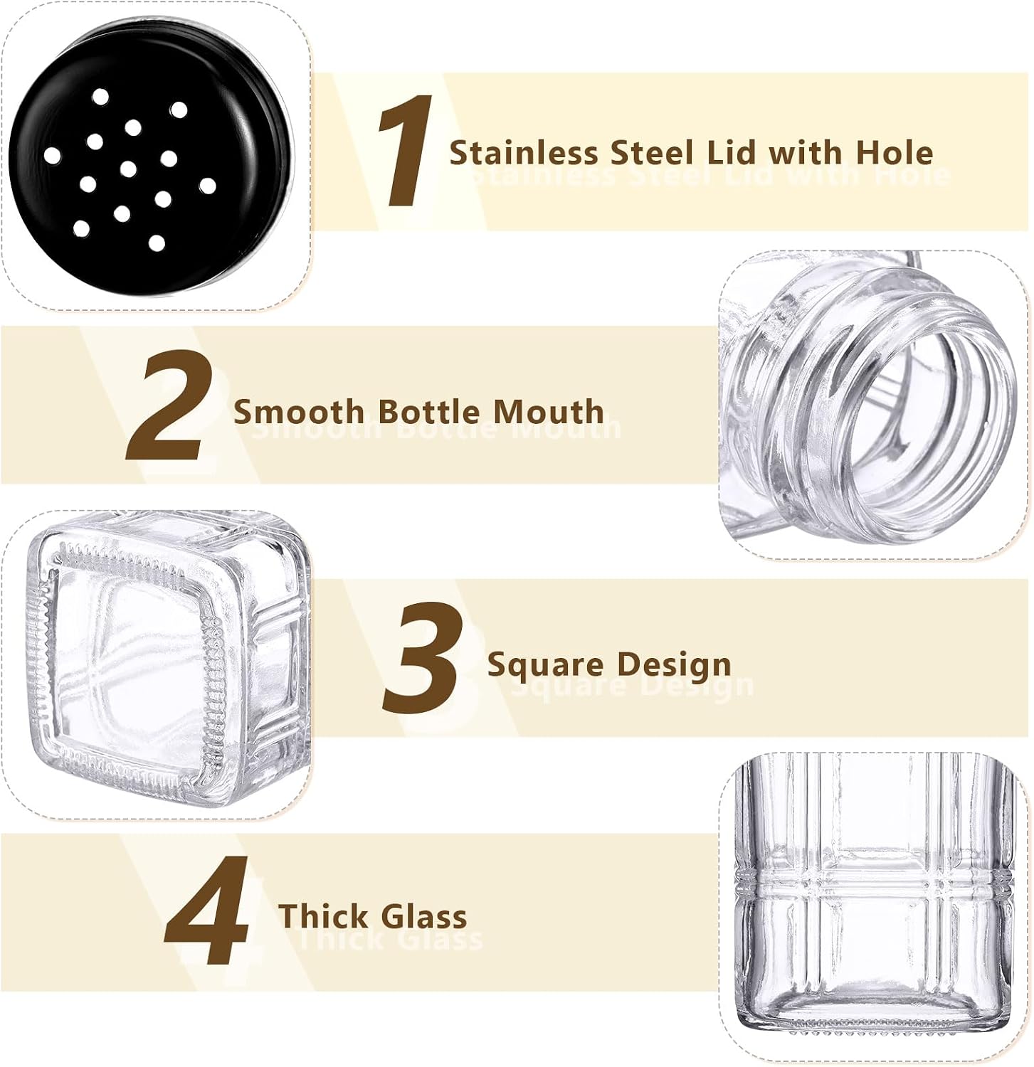 Bokon 48 Pack Glass Salt Pepper Shakers 2.7oz,Black,Flat Grid image 2
