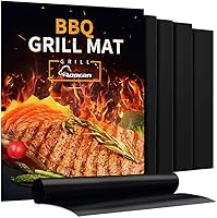 AOOCAN Grill Mats (5 Pack) Non-Stick Heavy Duty BBQ Grilling Mats - Reusable Easy Clean for Gas Charcoal Electric Grills - Extended Warranty