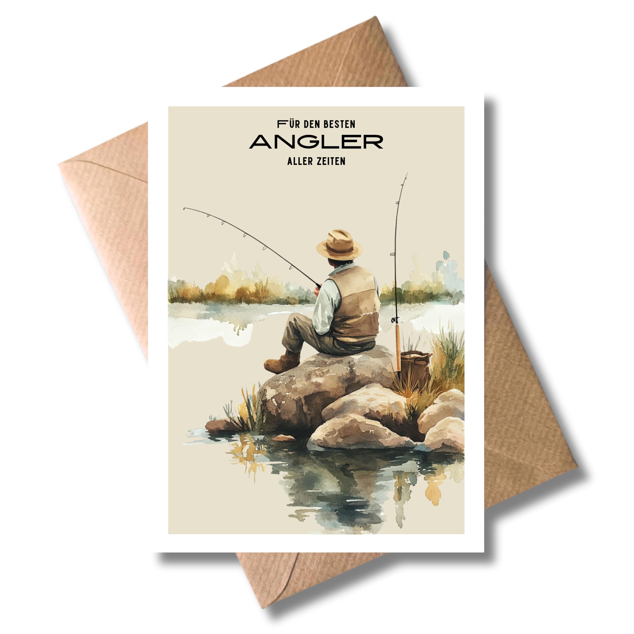 WBdesignz Geburtstag Karte mit Umschlag - Geburtstagskarte "Für den besten Angler aller Zeiten" Angler geburtstagskarte angeln Glückwunschkarte Karte zum Geburtstag Lustige Geschenkkarte