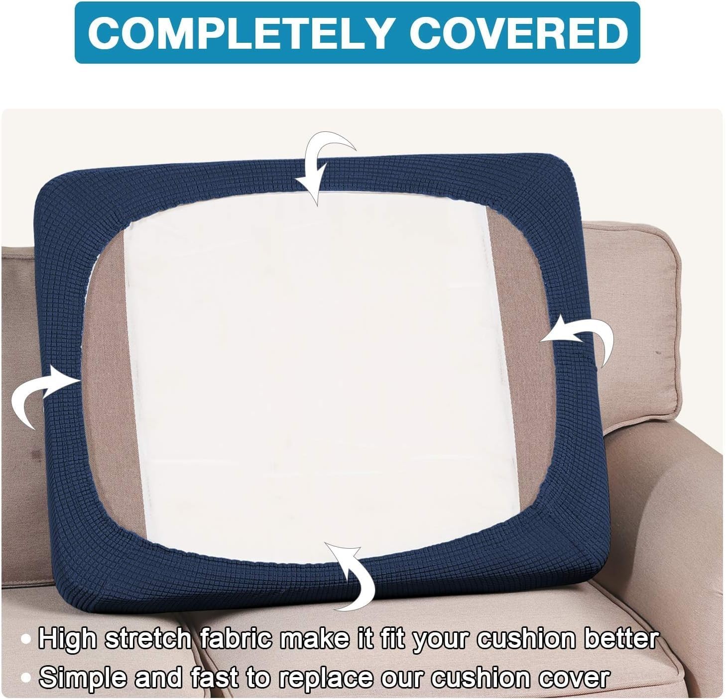 Flamingo P Large Couch Cushion Covers 2 Piece Set Sofa Seat Slipcovers for Deep Oversized Cushions with Elastic Bottom Furniture Protector for Pets & Kids, 2 Seat XL Cushion Cover, Navy