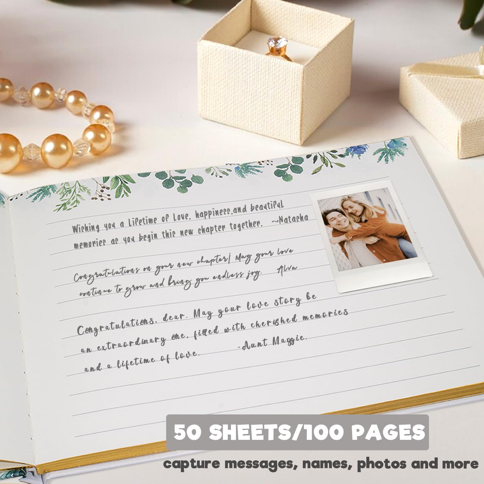 Gästebuch zur Hochzeit, Einschreibbuch für Hochzeitsempfang, Babyparty, Gästebuch Polaroid mit Goldfolie vergoldeten Kanten