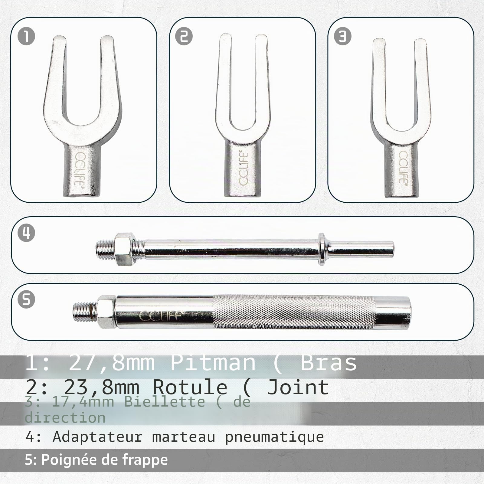 CCLIFE Kit de arrache rotule voiture, séparateur de Joint outil ouverture 5 pièces,17-23-28mm | 5 pièces, 17-23-28 mm, extracteur, fourche de montage