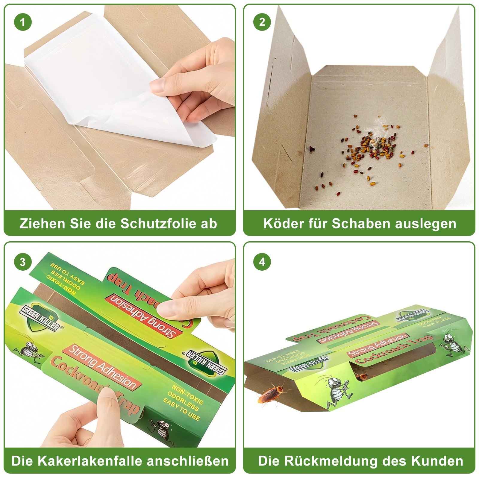 Schabenfalle 10 Stück, Kakerlakenfallen zur Bekämpfung von Schaben, Bettwanzen und Staubläusen - Ungiftige Monitoring-Falle, Kakerlaken-Klebefalle für Küche (10, Grün) (10, Grün-8)