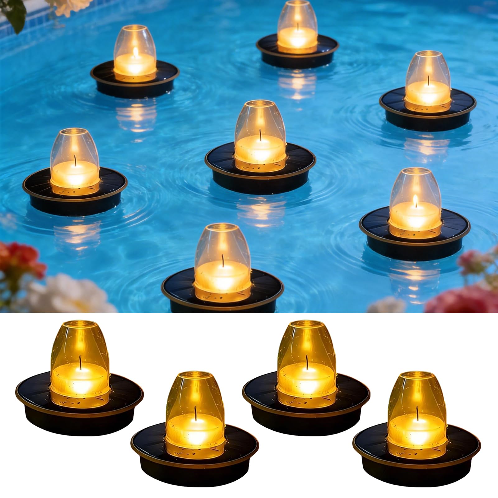 Solar Poolbeleuchtung,Schwimmende Poolbeleuchtung Solar Teichbeleuchtung IP65 Wasserdicht LED Kerzen Poollichter SolarSchwimmend Solarleuchten 2 Modi Schwimmlichter für Schwimmbad Pool Teich (A*4)