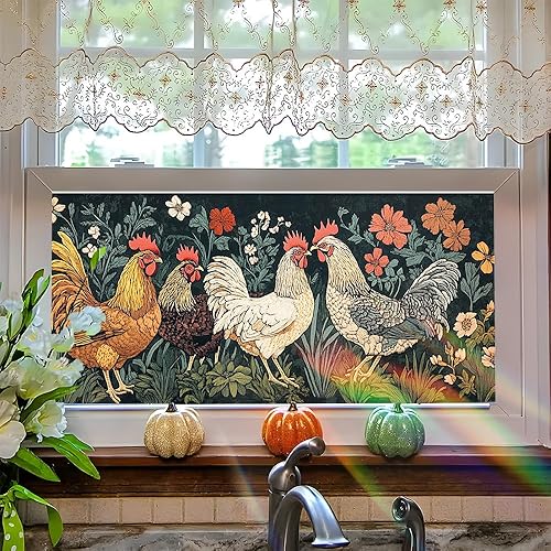 Privacy Decorative Window Film Farm Rooster Floral Artwork Country Garden