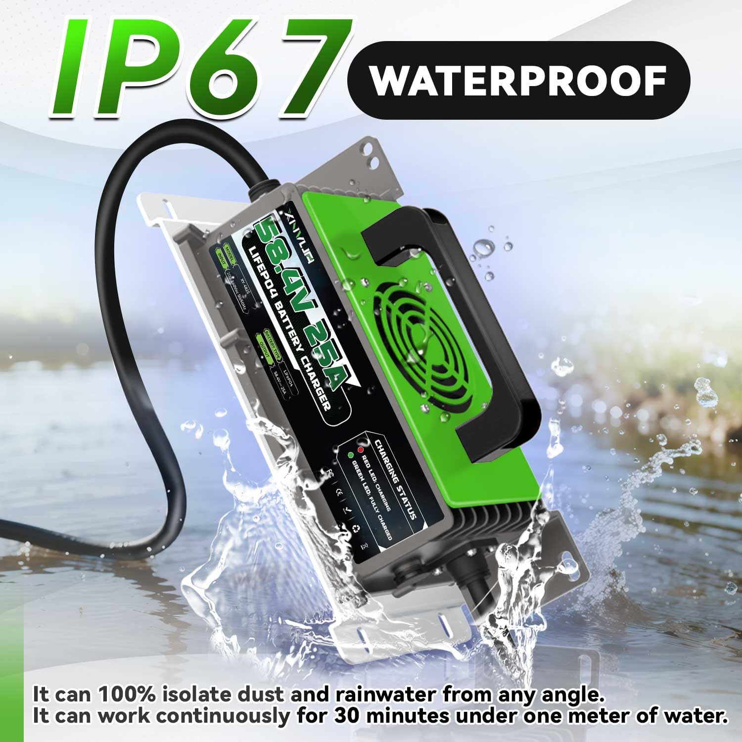 Caricabatterie automatico intelligente LiFePO4, da 58,4V 25A progettato per batterie al litio LiFePO4 da 48V (51,2 V)