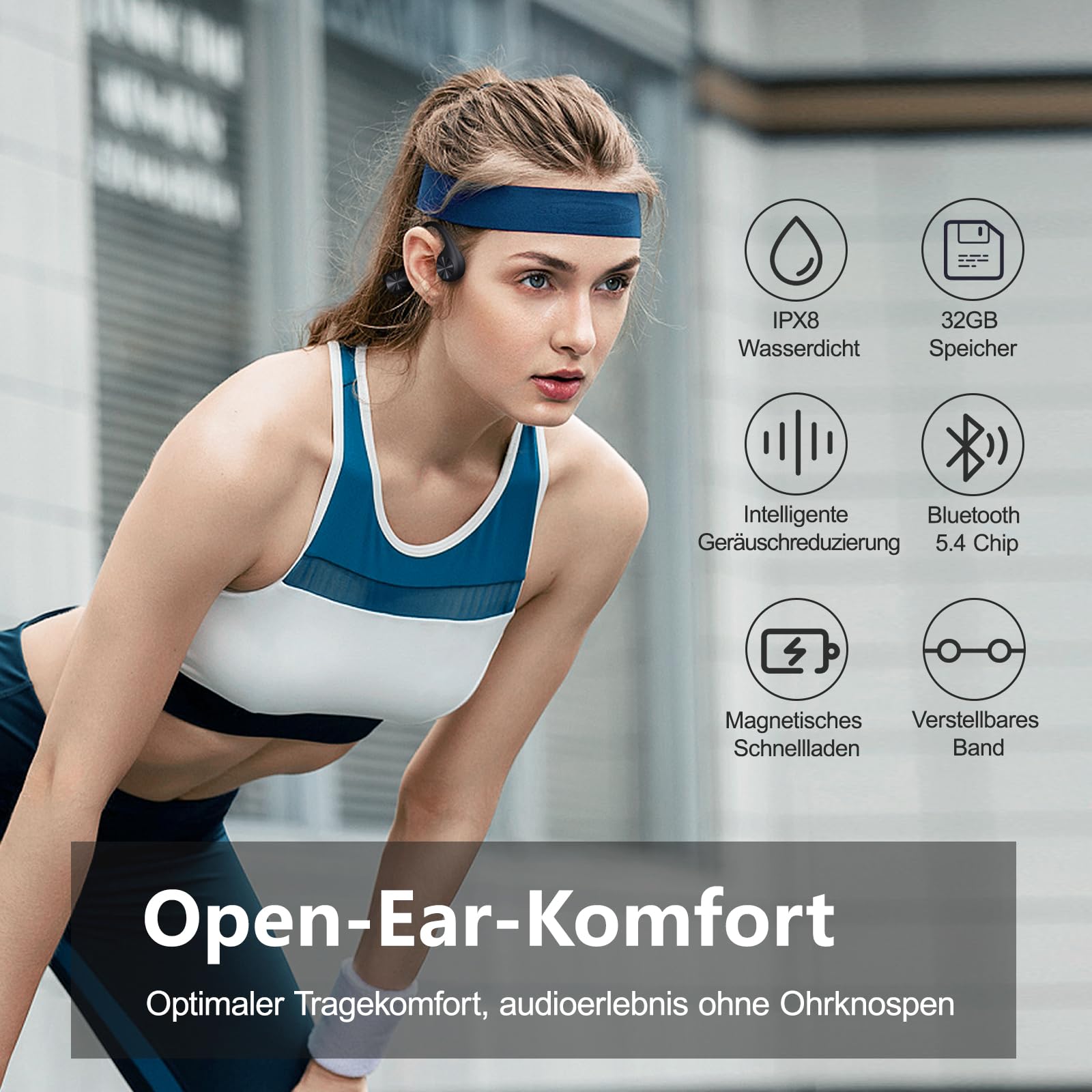 Casque Conduction Osseuse, Ecouteur Waterproof Natation Bluetooth 5.4, Mémoire MP3 32 Go Intégrée, Lecteur MP3 Étanche IPX8,Ecouteur Natation sans Fil pour Course à Pied,Natation,Cyclisme