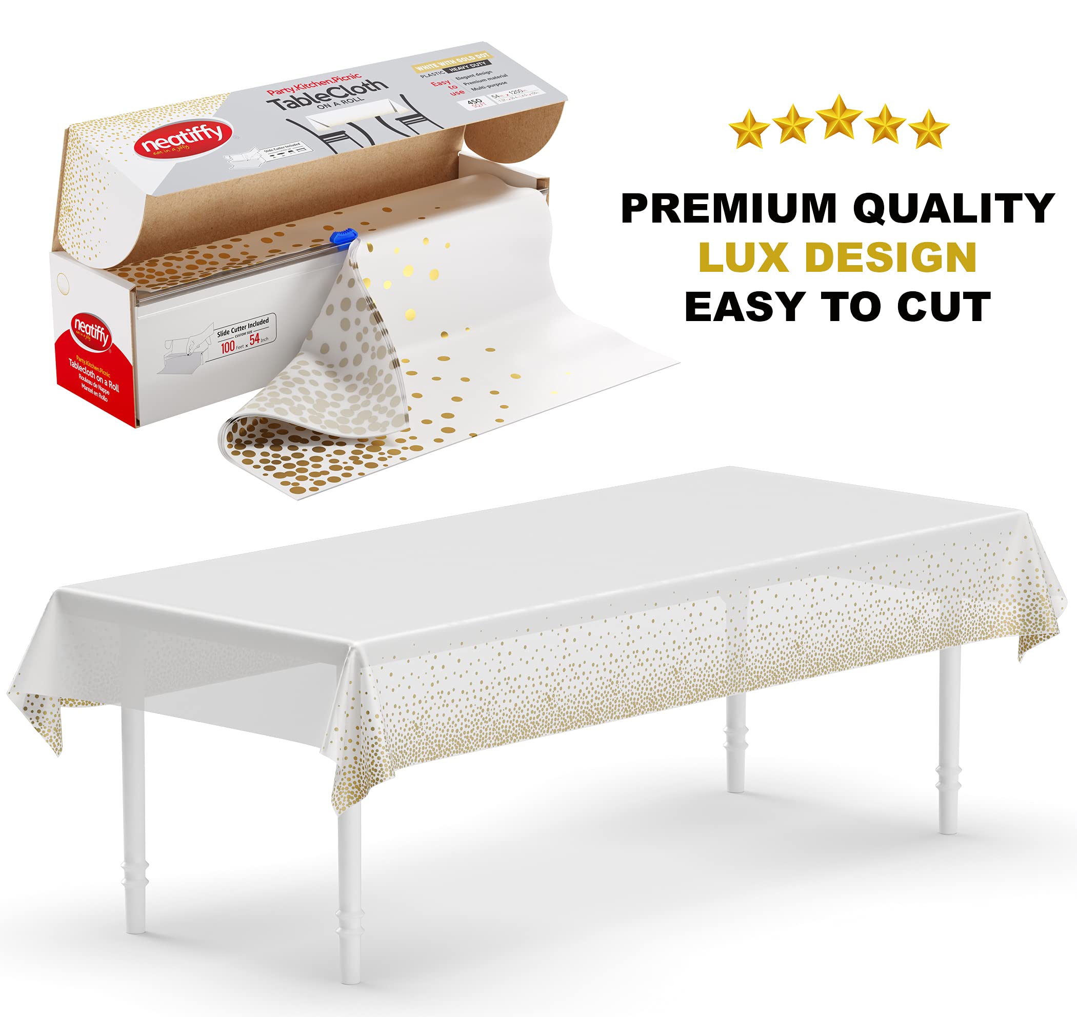 Neatiffy Disposable Plastic Table Cloth Roll, Party/Banquet Table Cover, Tablecloths for Rectangle/Round/Square Tables - Image 2
