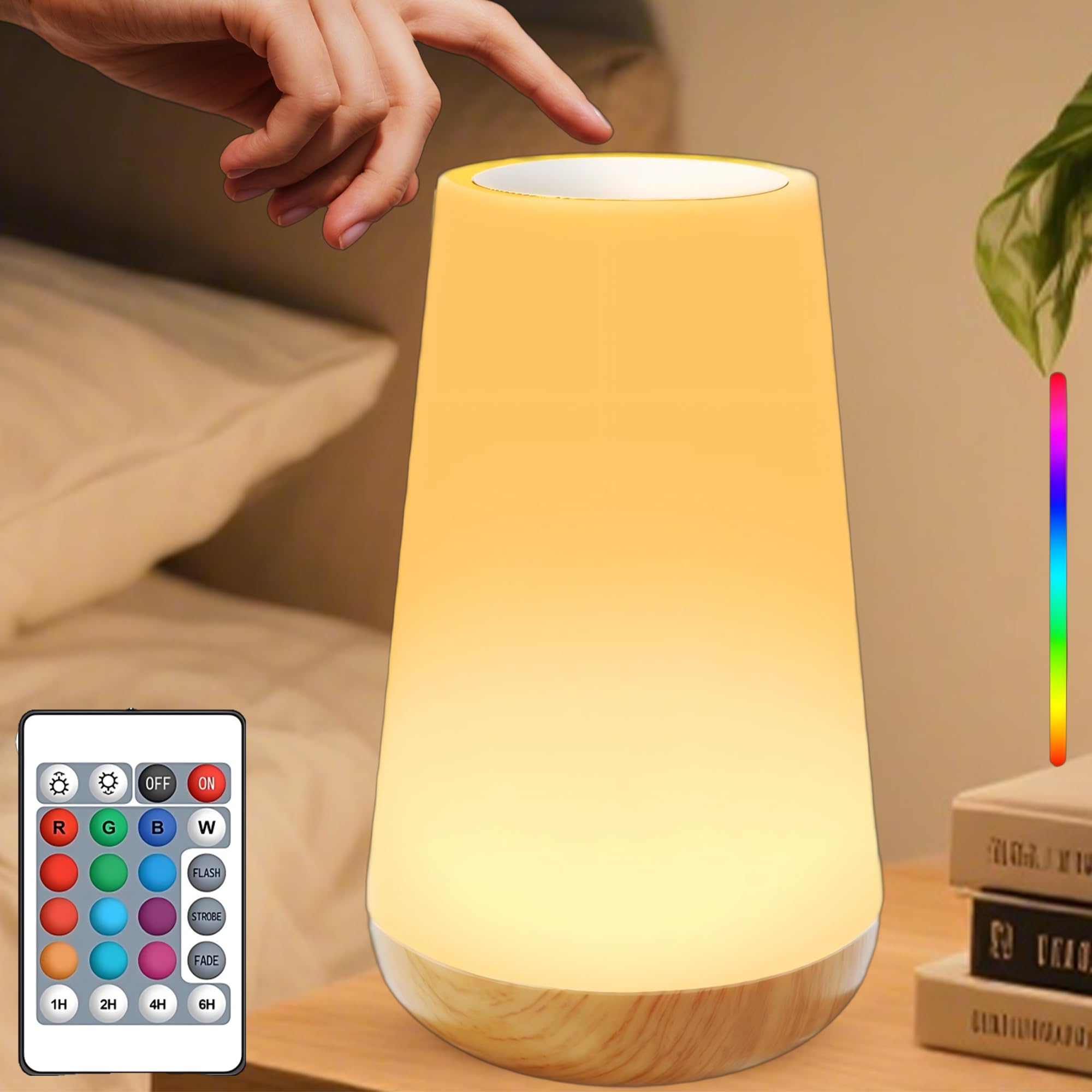Luz nocturna, lámpara táctil regulable para dormitorio, lámpara de noche portátil recargable por USB, 5 brillos y 13 cambios de color, pequeñas luces nocturnas con sincronización para la