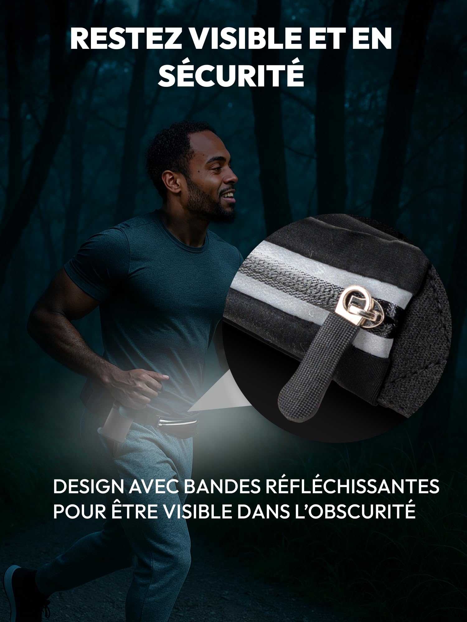 Cinturón Running Running Running – Rendimiento, Práctica y Confort, Bolsa Banana Sport Belt Botella Flexible Porta Bidón Bolsillo Impermeable Hombre Mujer para Smartphone Jogging Marca Francesa, Negro
