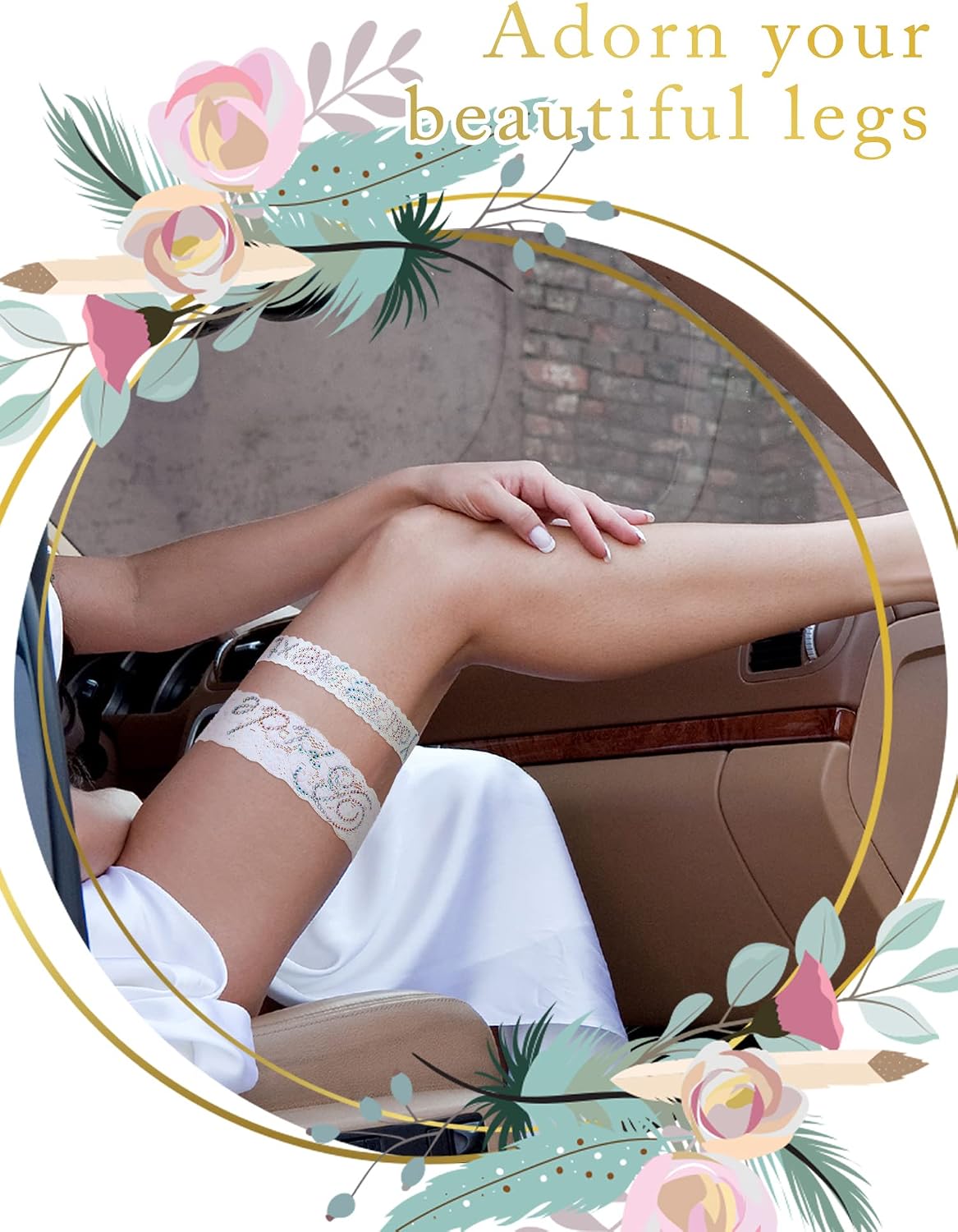 2 pcs Wedding Lace Garter for Bride Rhinestone Bridal Garter Belt for Leg Dress Robe(Silver,13.4 Inch)