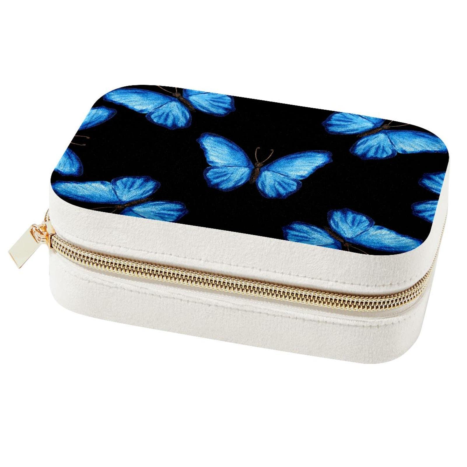 Boîte à bijoux de voyage papillon bleu pour bagues et colliers
