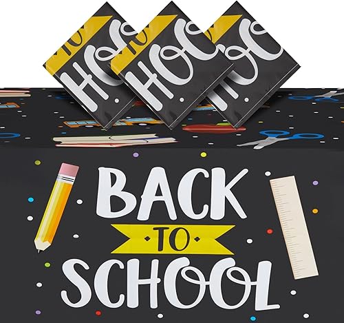 Blue Panda Manteles de plástico desechables con temática escolar, 54 x 108 pulgadas, multicolor, paquete de 3, duraderos, decoración de fiestas y