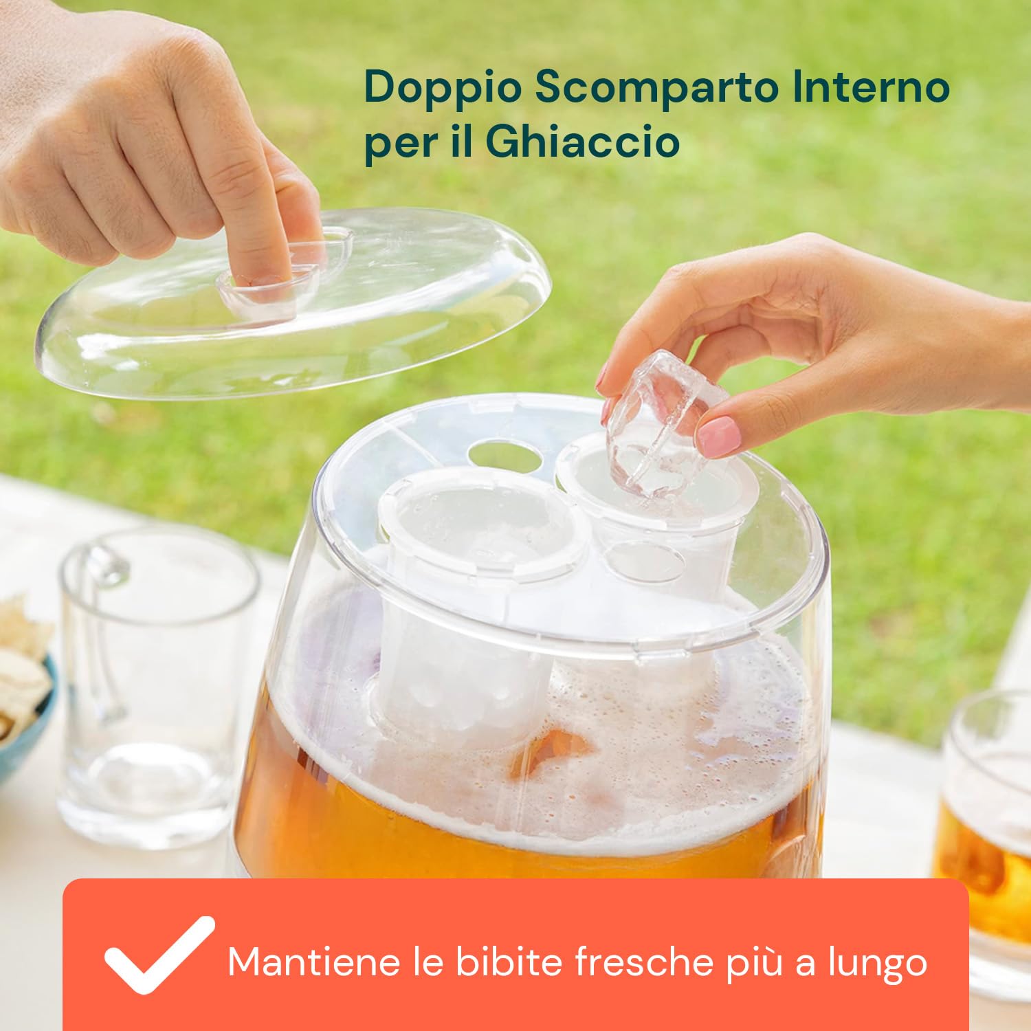 Wintem - Dispenser Bevande con Rubinetto Antigoccia da 4L per Uso Esterno e Interno, con Contenitori Ghiaccio Integrati, Facile da Pulire, Ideale per Feste, Picnic e Uso Quotidiano