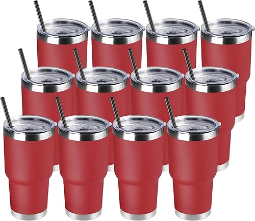 Vista 64 de DOMICARE Vaso de 30 oz con tapa y pajita, vasos de acero inoxidable a granel, aislado al vacío de doble pared, taza para café de viaje, vaso