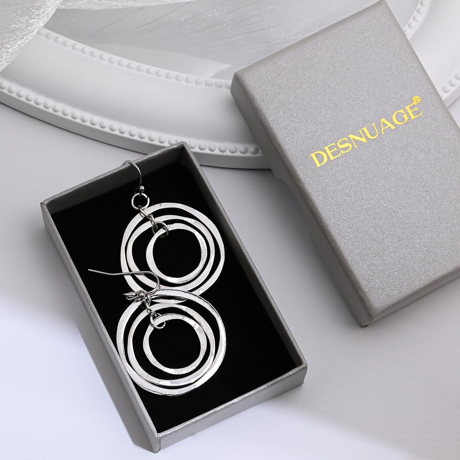 Silver Circle Earrings Sterling Silver Earrings for Women Bohemian Earrings Hypoallergenic Irregular Dangle Earrings Boho Earrings for Women - Image 7