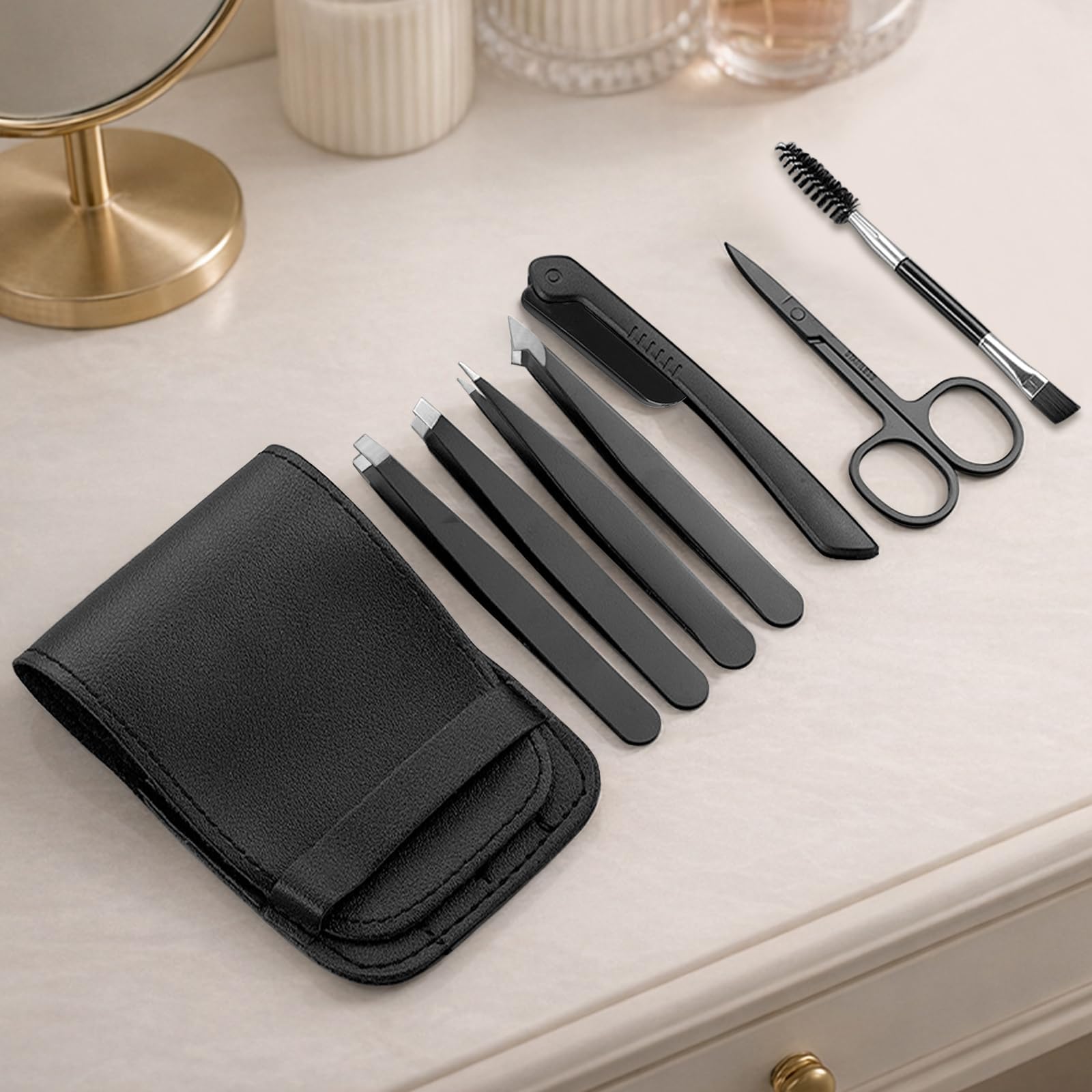 Conjunto profissional de 7 peças, pinças para sobrancelhas, pelos faciais, lascas e