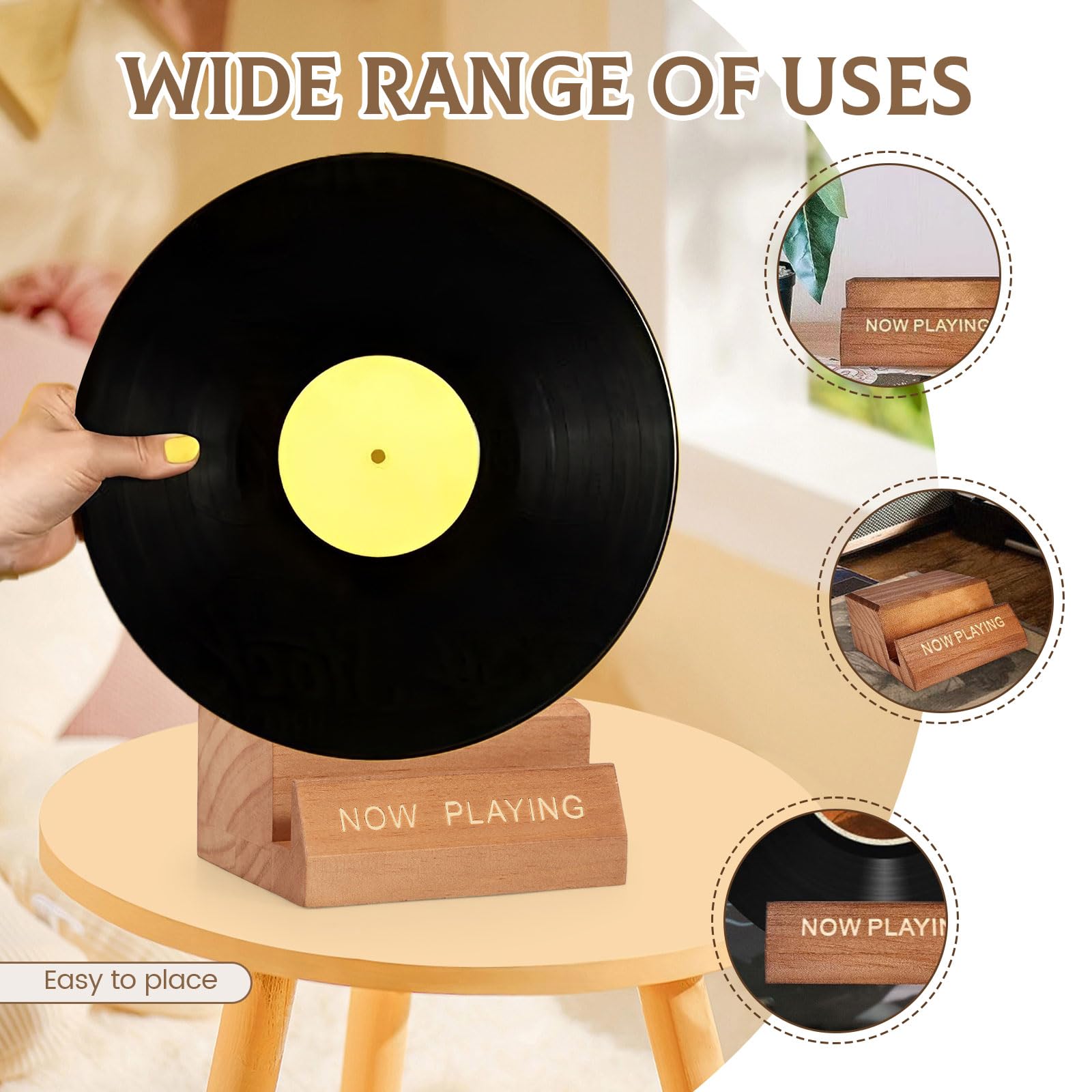 Espositore per dischi in vinile in legno, 2 pezzi, per album, decorazione stabile, versatile, bordo liscio, espositore per LP per casa e negozio
